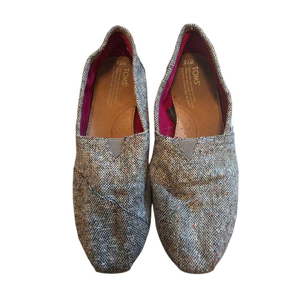 TOMS Womens 7.5 Grey Tweed Confetti Alpargata Slip On Flat Shoes Casual Classic